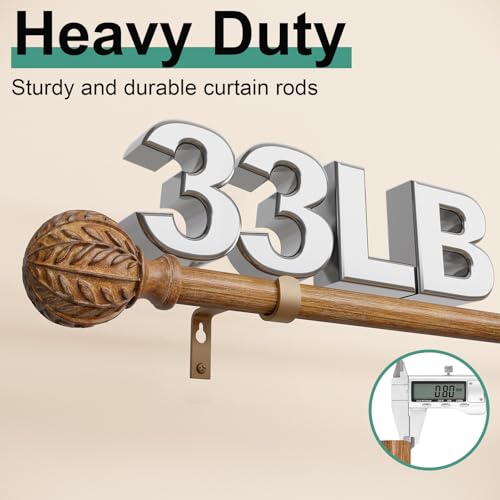 2-Pack Adjustable Wood Grain Curtain Rods, 48-84 Inch Heavy Duty Drapery Set