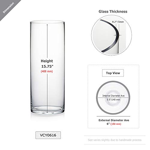 Clear Glass Cylinder Vase (6" x 16") for Wedding Centerpieces & Decor