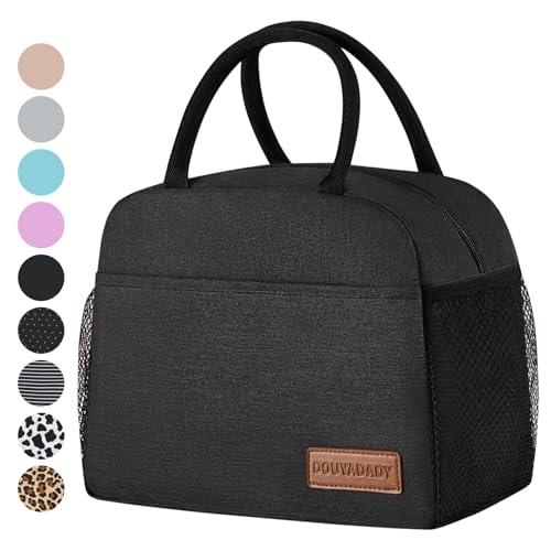 Insulated Lunch Bag Tote with Front Pocket & Bottle Holder for Work & School