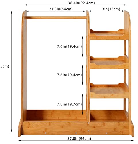 Kids Wooden Dress-Up Storage Wardrobe with Mirror and Hanging Rack