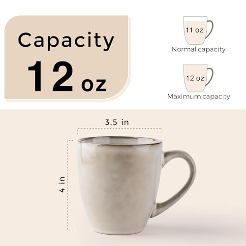 GBhome 12oz Ceramic Coffee Mug Set - Durable Stoneware Cups for Tea, Latte, Hot Cocoa, Dishwasher & Microwave Safe, Pack of 6