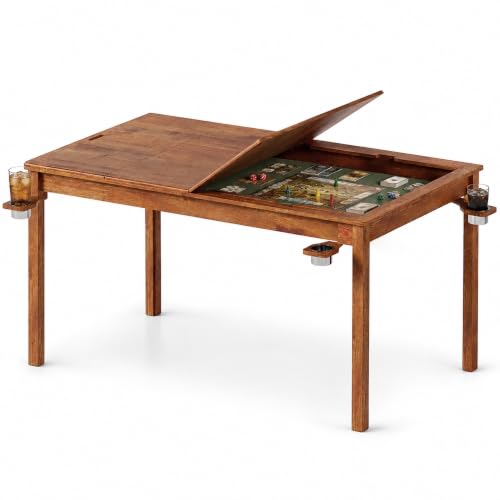 65-Inch Solid Wood Board Game Table with Removable Top and 6 Cup Holders