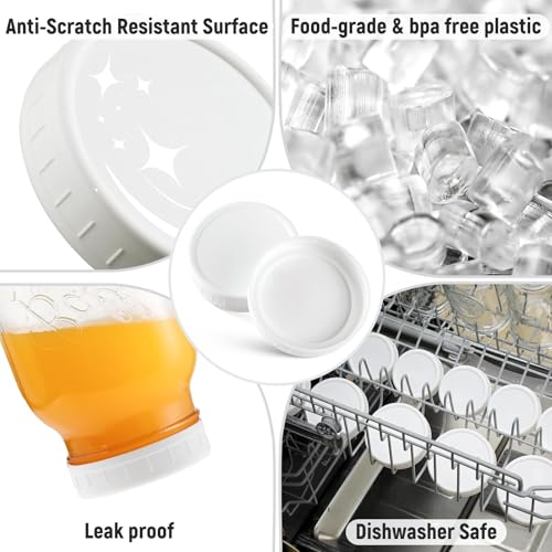 Wide Mouth Mason Jar Lids (10 Pack) - White Plastic Leak-Proof Storage Caps