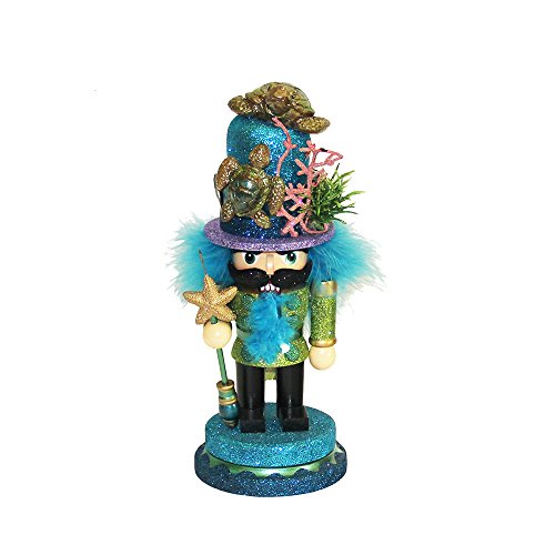 11-Inch Sea Turtle Wooden Nutcracker Tabletop Figurine with Staff