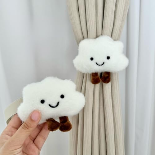 2-Pack Cartoon Cloud Curtain Tiebacks, Adjustable Cotton Rope Holdbacks