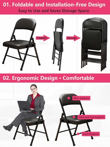 Padded Folding Chair, Portable Steel Metal Frame Seat for Indoor Outdoor Use