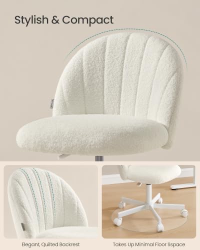 SONGMICS Cloud White Swivel Office & Makeup Vanity Chair - Breathable Teddy Fleece