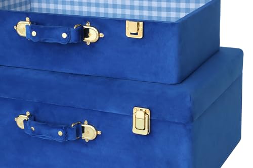 Set of 2 Velvet Storage Trunks with Gold Hardware, Decorative Nesting Chests