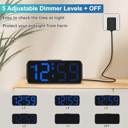 Compact Digital Alarm Clock - Plug-In LED Bedroom Clock with Battery Backup