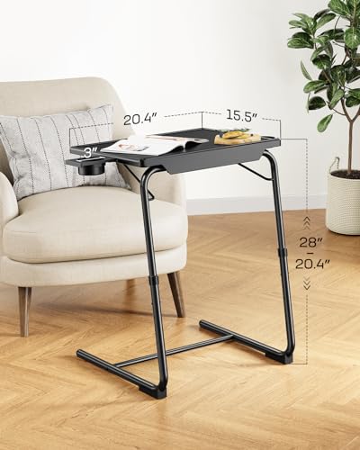 Adjustable Folding TV Tray Table with Cup Holder for Eating and Working