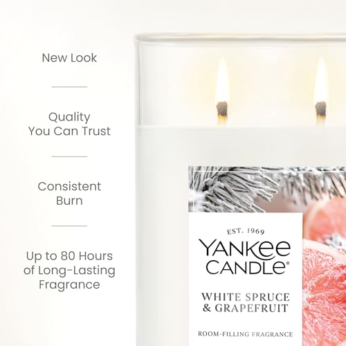 Yankee Candle Large Tumbler Scented Candle with up to 80 Hour Burn Time, Premium Plant Wax Blend for Consistent Burn, 20 oz Tumbler Candle with Room Filling Fragrance, White Spruce & Grapefruit