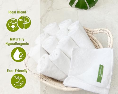 12-Pack Bamboo & Cotton Washcloths - Soft 13" x 13" Face & Body Towels
