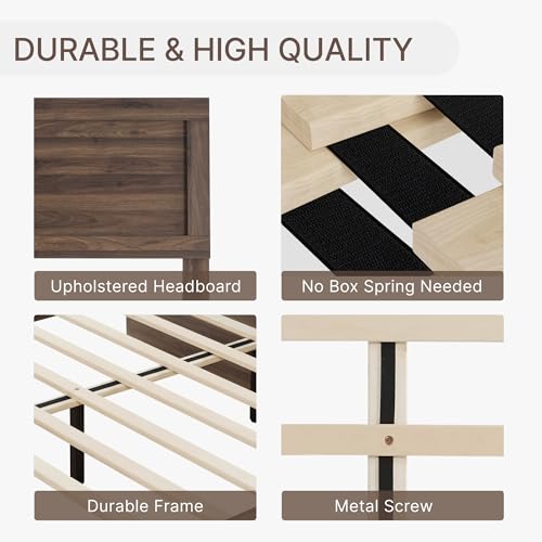 3-Piece Queen Bedroom Set: Wood Platform Bed Frame & 2 Charging Nightstands