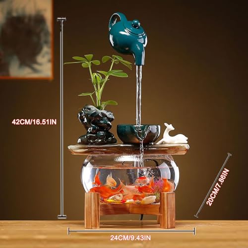 Tabletop Indoor Waterfall Fountain with Small Fish Tank - Zen Desktop Decor