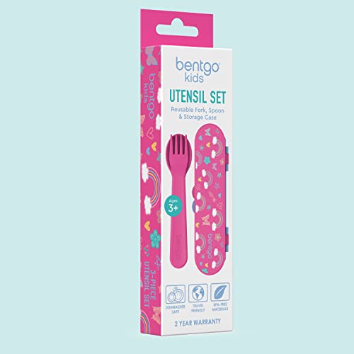 Kids Reusable Plastic Utensil Set with Fork, Spoon & Travel Case - BPA-Free