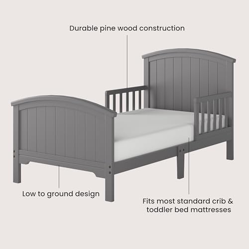2-Piece Toddler Bed and Nightstand Set, Low-Profile Wood Bedroom Furniture