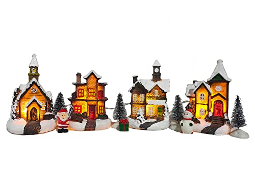 11-Piece Lighted Christmas Village House Set with Figurines & Trees