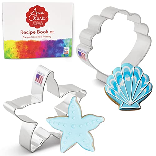 Ann Clark Beach Cookie Cutter 2-Pc Set Starfish & Seashell - Made in USA