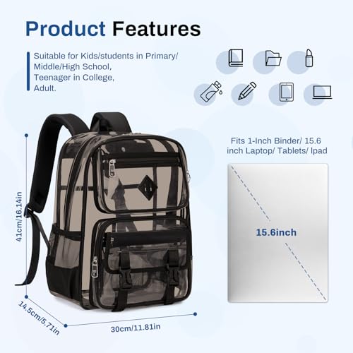 Heavy Duty Clear Backpack - PVC Transparent Bookbag for School & Stadium