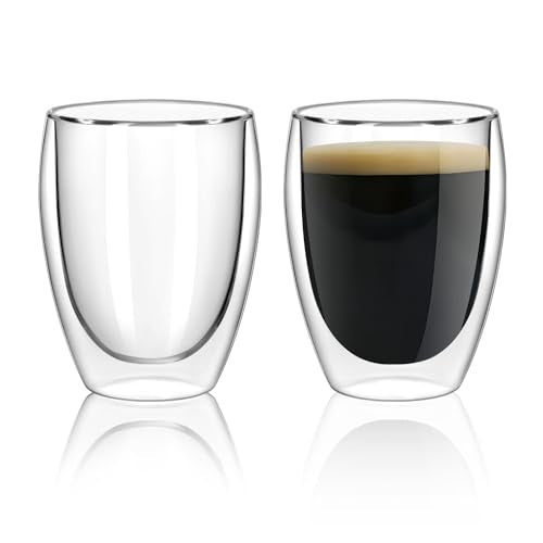 SCJHMY 12oz Double Walled Glass Coffee Mugs Set of 2 – Clear Insulated Latte & Espresso Cups