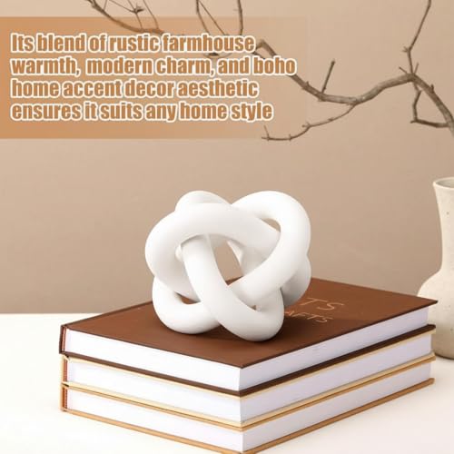 3-Link Wood Knot Decor - Hand-Carved Boho Rustic Table Accent, White