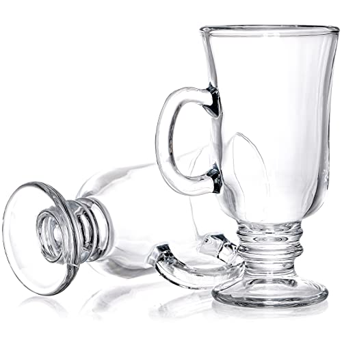 ZENFUN Set of 6 8oz Irish Coffee Glass Mugs with Handles - 3 Inch Footed Clear Espresso Cups