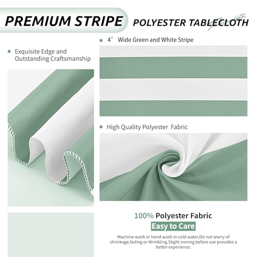 2 Pack Green and White Striped Tablecloths 60x84 Inches for Dining & Events