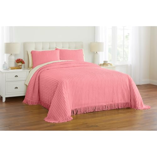 Chenille Cotton Bedspread - Full Size, Burgundy Color