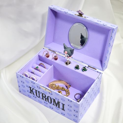 Purple Musical Jewelry Box for Girls, Kawaii Keepsake Organizer with Ring Holder