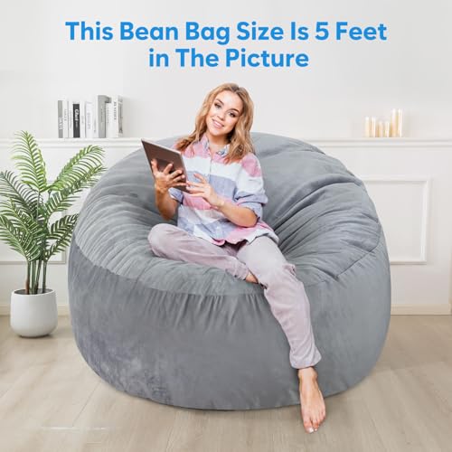 3ft Memory Foam Bean Bag Chair with Velvet Cover & Side Pocket - Dark Grey