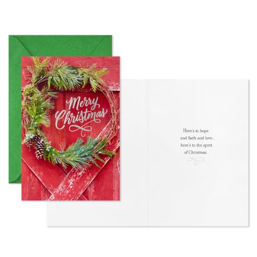 Hallmark Rustic Christmas Cards with Envelopes, 40-Pack - Barn Door Wreath Design