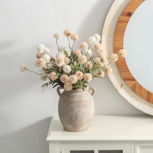 Rustic Farmhouse Ceramic Flower Vase - 7.6 Inch Whitewashed Terracotta Decor