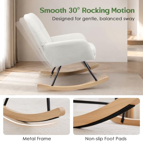 Upholstered Nursery Rocking Chair with High Backrest and Removable Cushion