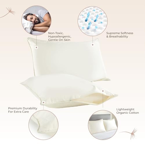 Organic Cotton King Size Pillow Protector - 2 Pack, Zippered Breathable Cover