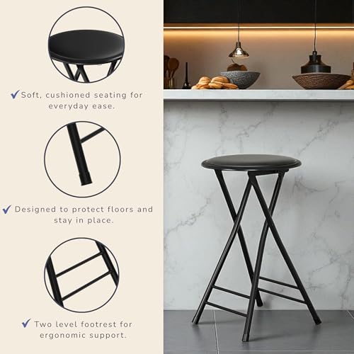 Portable Folding Counter Stool with 225lb Capacity, 24-Inch, Black
