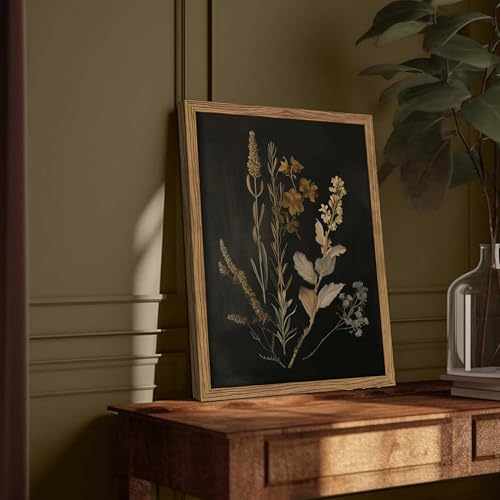 Dark Botanical Wall Art Set of 3 Framed Moody Floral Prints 12x16
