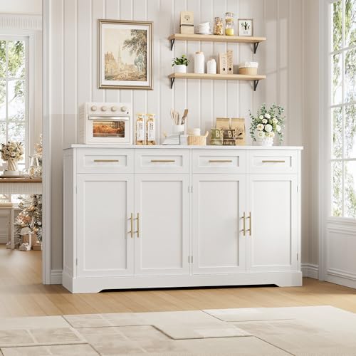 60" Modern Sideboard Buffet Cabinet with 4 Drawers & Storage, White