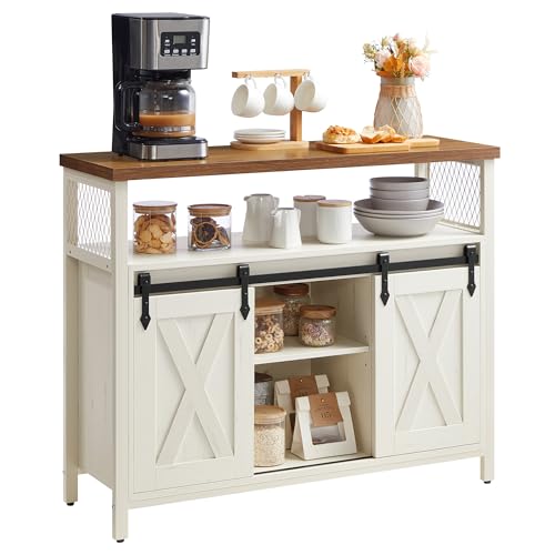 Rustic Sliding Barn Door Buffet Cabinet & Coffee Bar Storage Sideboard