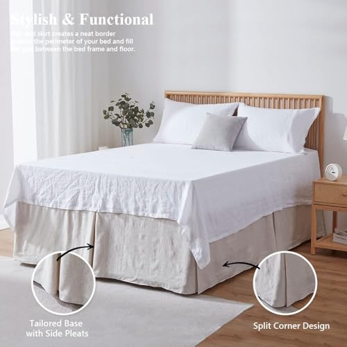 Queen Belgian Linen Bed Skirt with 14 Inch Tailored Drop Dust Ruffle