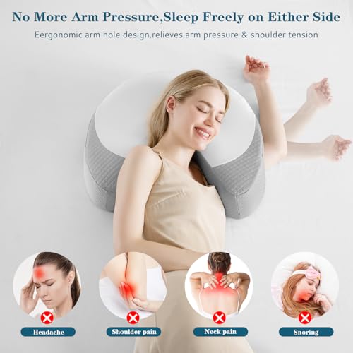 Ergonomic Side Sleeper Pillow with Arm Holes for Neck Support