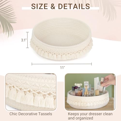 Cream Mkono Boho Macrame Makeup & Perfume Organizer Basket, Ivory