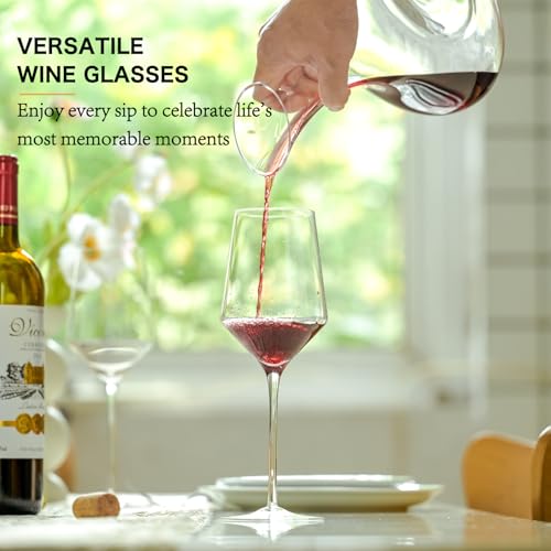 Hand-Blown Crystal Red Wine Glasses, 15 oz, Set of 4