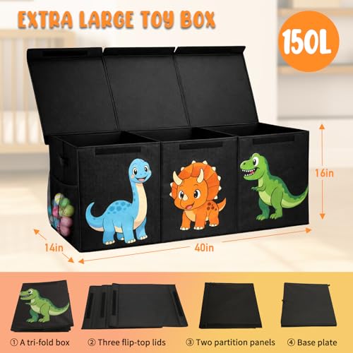 Extra Large Collapsible Toy Chest with Dividers – 40" Dinosaur Toy Organizer