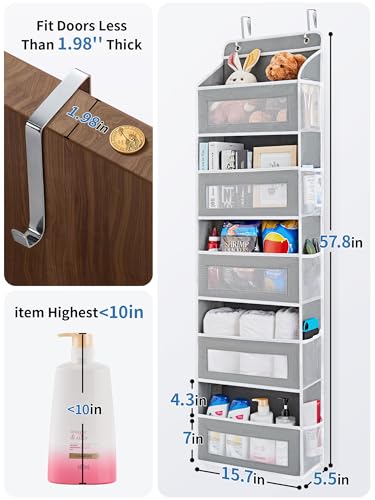 Over the Door Organizer Grey 5-Shelf Hanging Storage Pocket