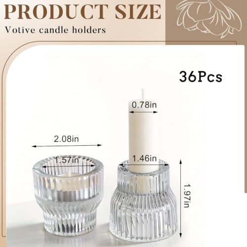 JMMAYIG 36 Pack Tealight & Taper Candle Holder Set - 2-in-1 Clear Ribbed Glass Decor