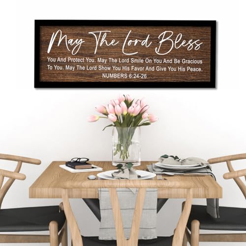 YEOION Number 6:24-26 Scripture Wall Decor Wooden Framed, Wood Grain Finish