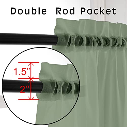 Sage Green Sheer Voile Window Curtains - 2 Panel Set, 42 x 84 Inches