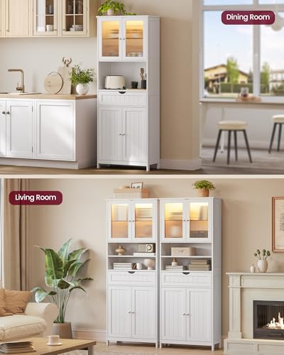 Freestanding Storage Cabinet with LED Lights and Adjustable Shelves, White