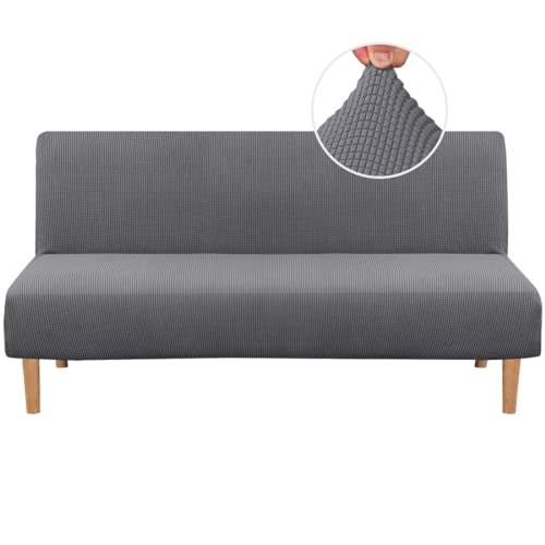 Stretch Armless Futon Cover - Jacquard Elastic Sofa Bed Slipcover, Gray