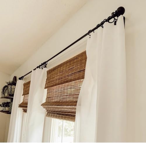No-Drill Curtain Rod Bracket Set with Center Support - Matte Black